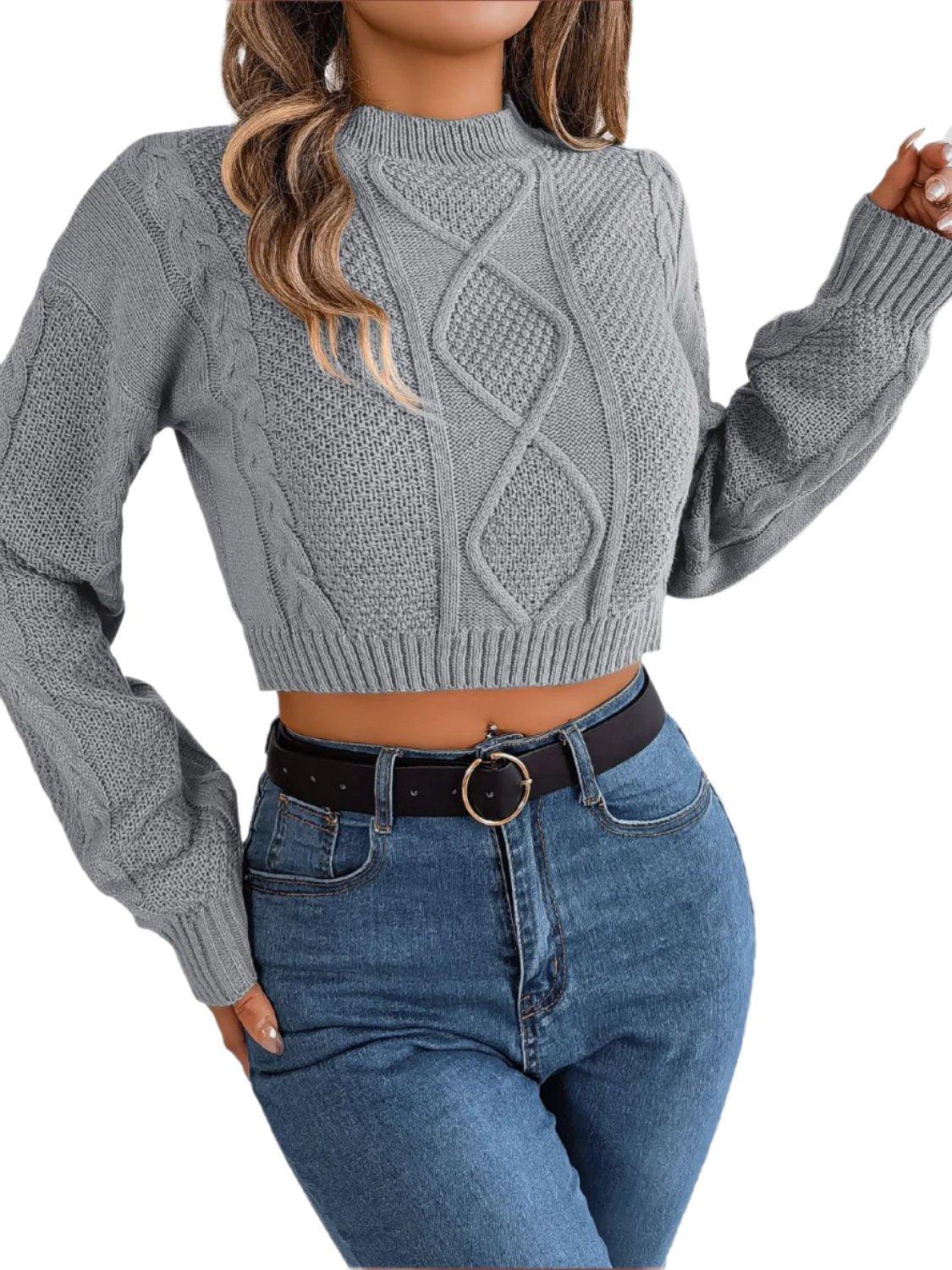 Cable-Knit Round Neck Cropped Sweater