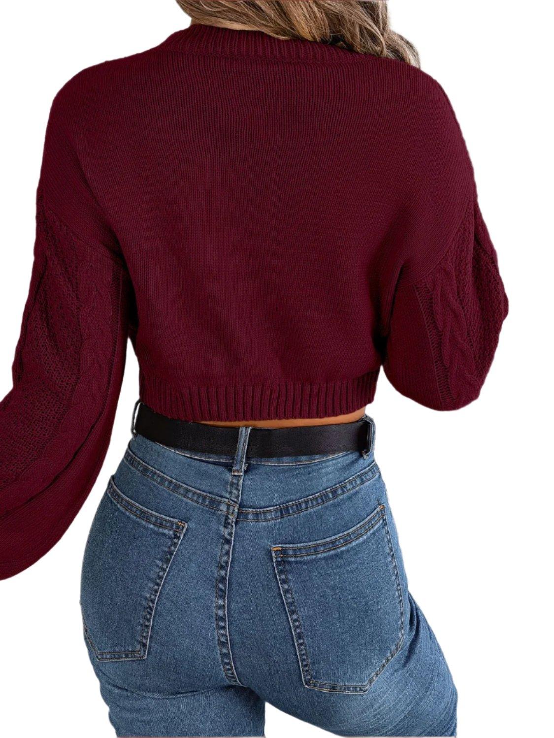 Cable-Knit Round Neck Cropped Sweater