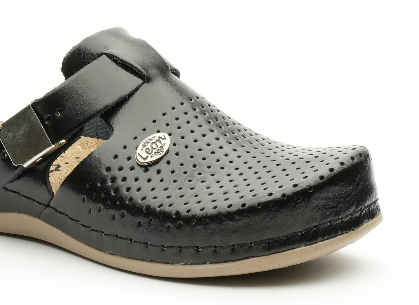 Leona by LEON- Women’s Leather Clog- Orthopedic with Adjustable Buckle and Perforated Leather for Breathability