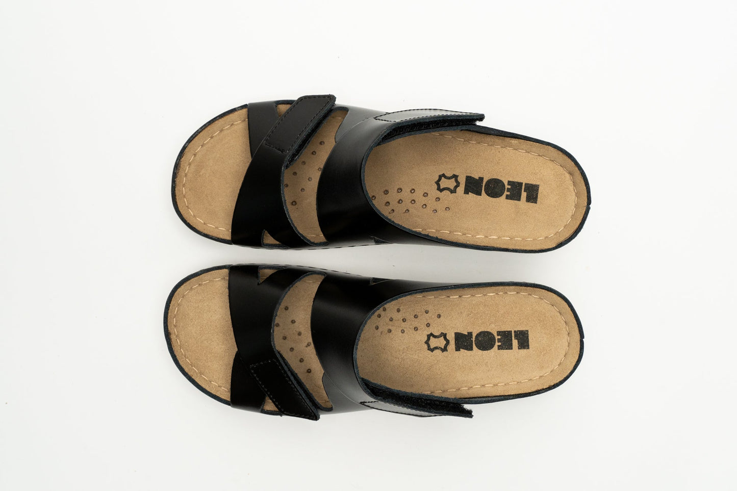 Laura by LEON– Women’s Leather Sandal- Comfort Slide Slip-on with Velcro Straps