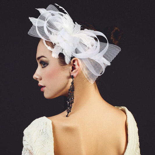 Feather Embellished Mesh Bow Fascinator / Headband