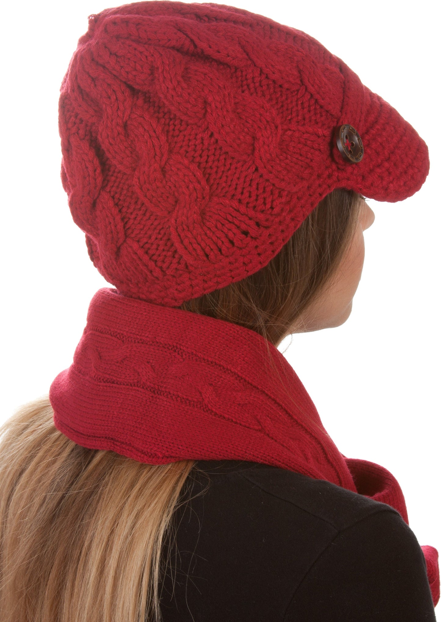 Sakkas Womens 2-piece Knitted Scarf and Beanie Hat Set with Button