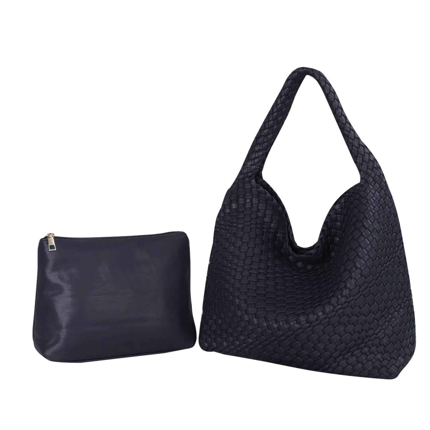 The Willow | Large Woven Vegan Leather Tote - Black
