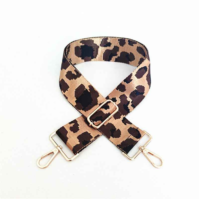 Beige Leopard Bag Strap - Gold Hardware
