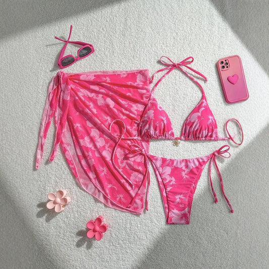 Sexy Bikini Three Piece Swimsuit with and Apron Split Body Design Suitable for Hot Spring Use