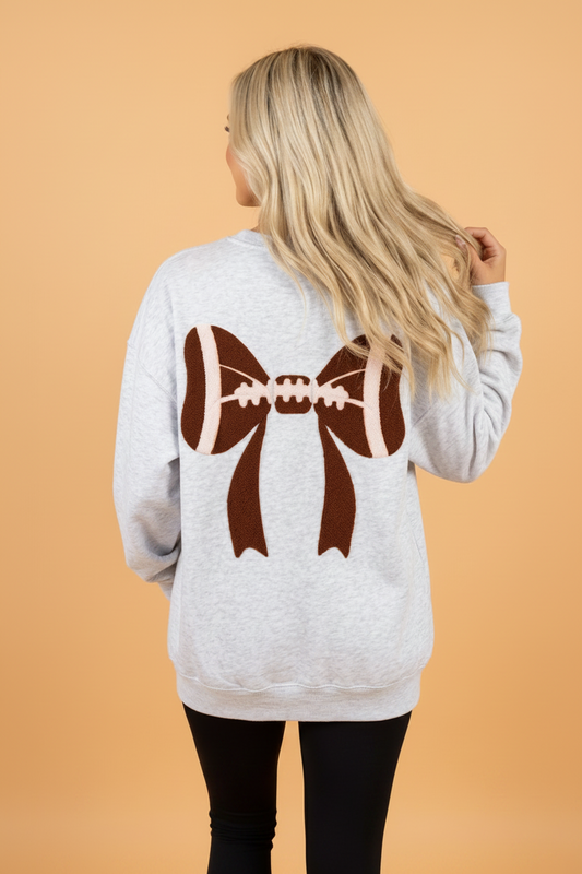 Game Day Football Bow Chenille Patch Oversized Sweatshirt