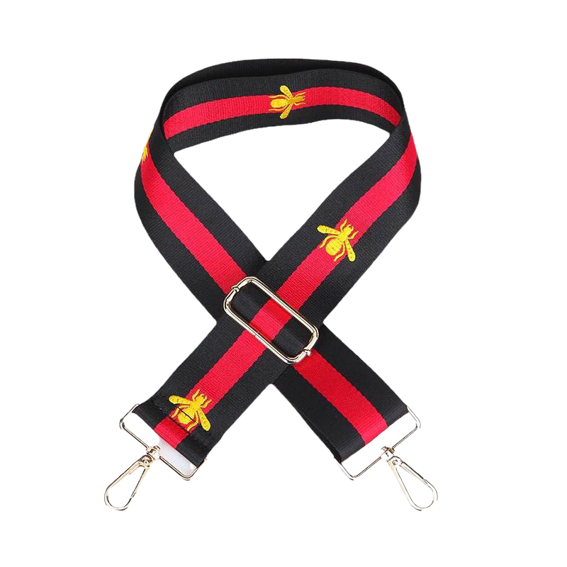 Black & Red Bee Bag Strap - Gold Hardware