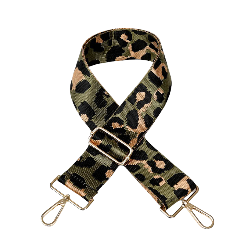 Olive Leopard Bag Strap - Gold Hardware