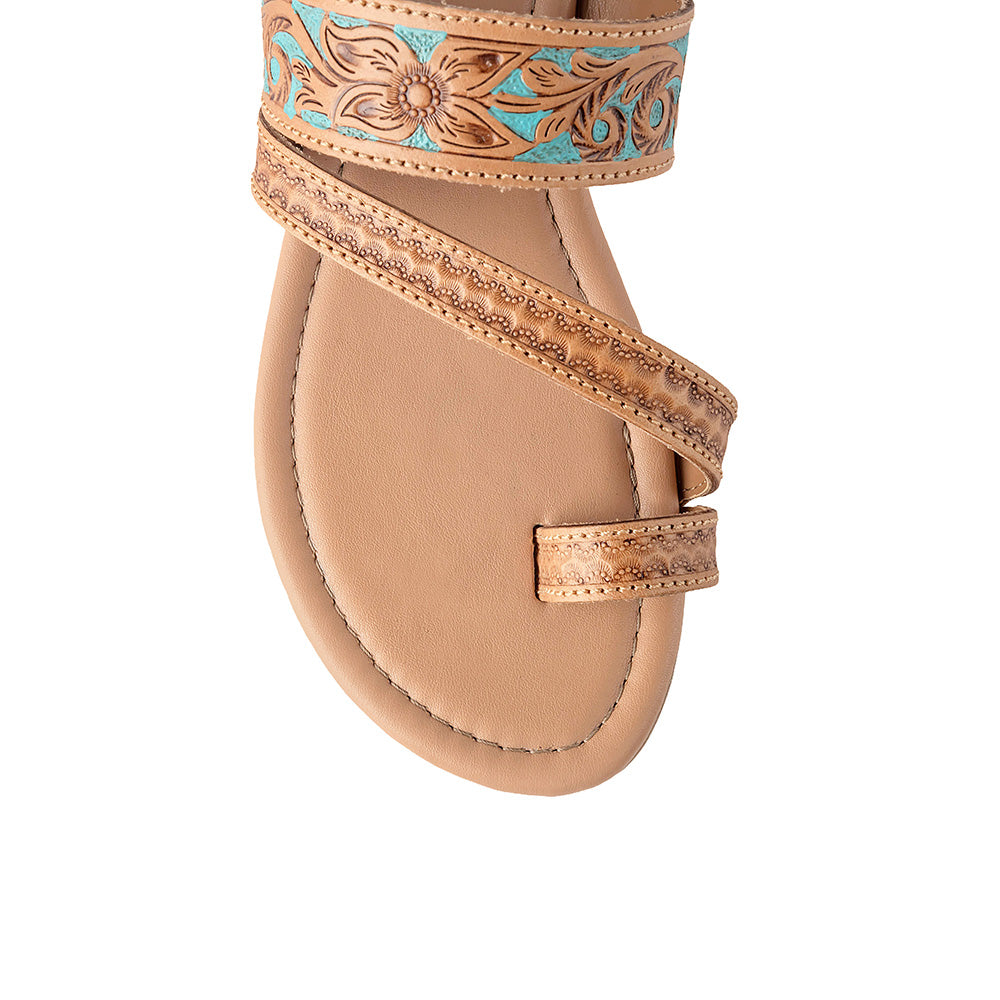 Myra Lannie Mae Handtooled Leather Slides for Women – Handstitched, Toe-Loop Slippers for Everyday Summer Comfort