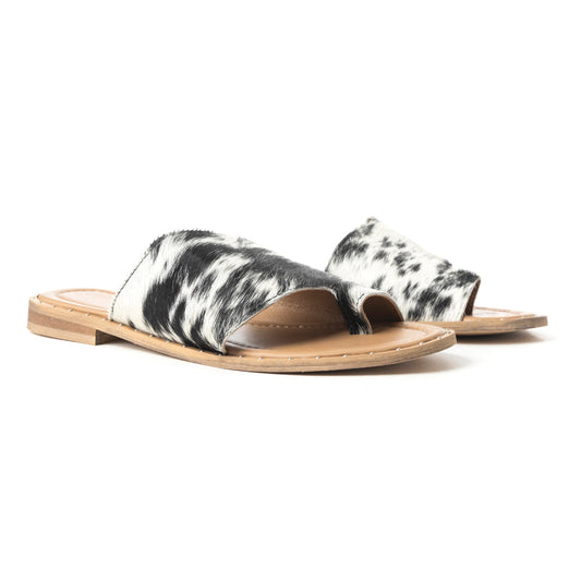 Myra Kimmee Trail Hairon Leather Sandals for Women – Open-Toe Flat Slide for Ranch & Summer Wear