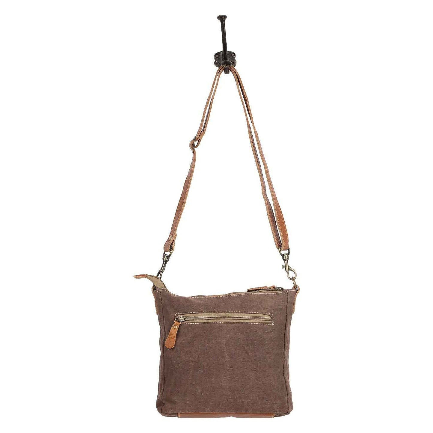 Myra Dizzy Circle Leather Shoulder Bag for Women – Sunburst Floral Print, Adjustable Strap, Rustic Everyday Companion