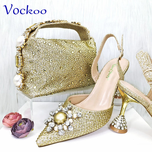 Women's Shoes and Bag Set with Shinning Crystal