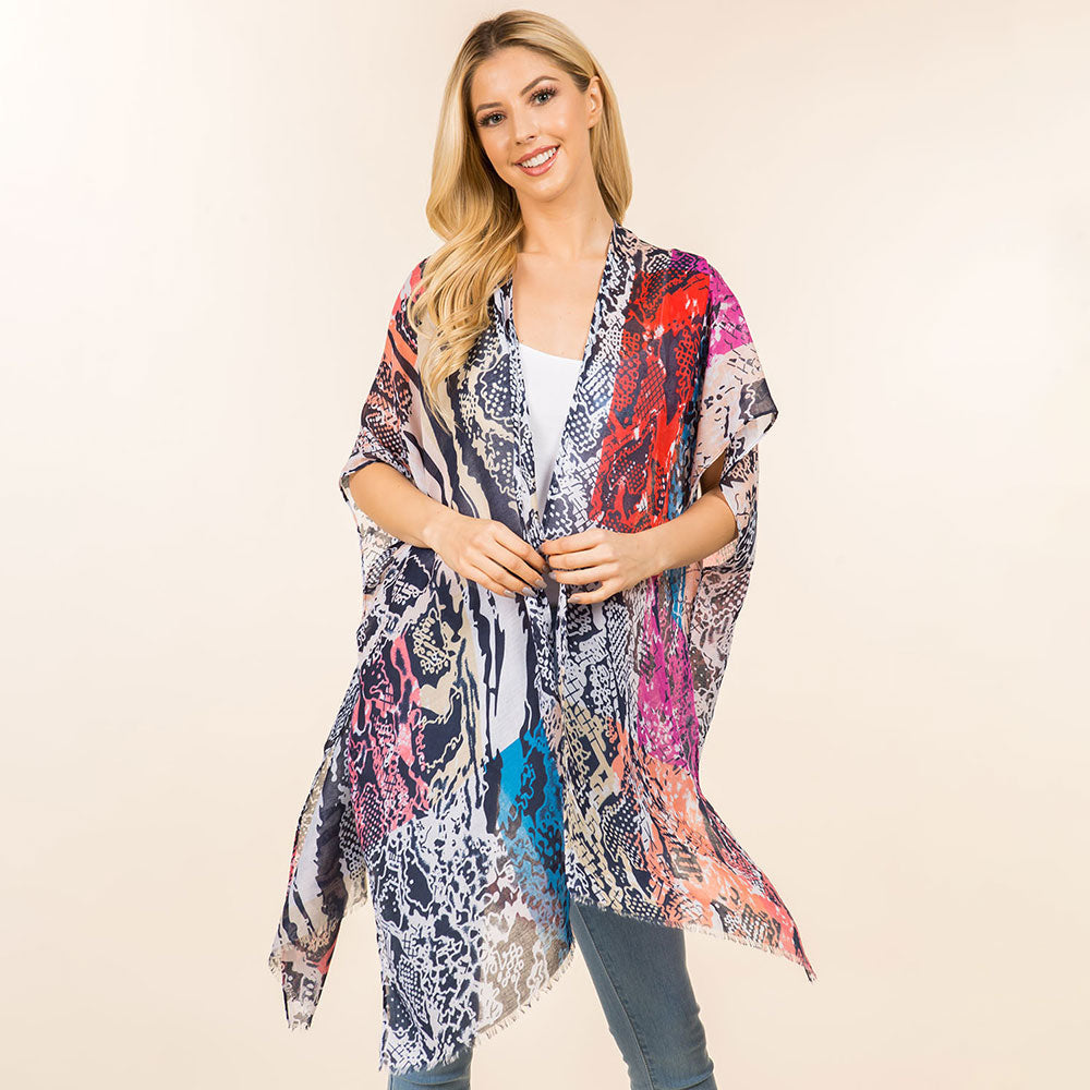 Lightweight Snake Skin Printed Kimono Poncho