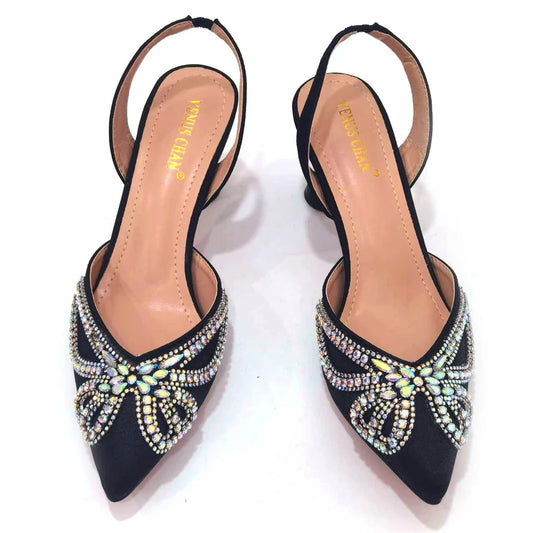 Design Diamond-Encrusted Bag And Pointed High-Heeled Shoes
