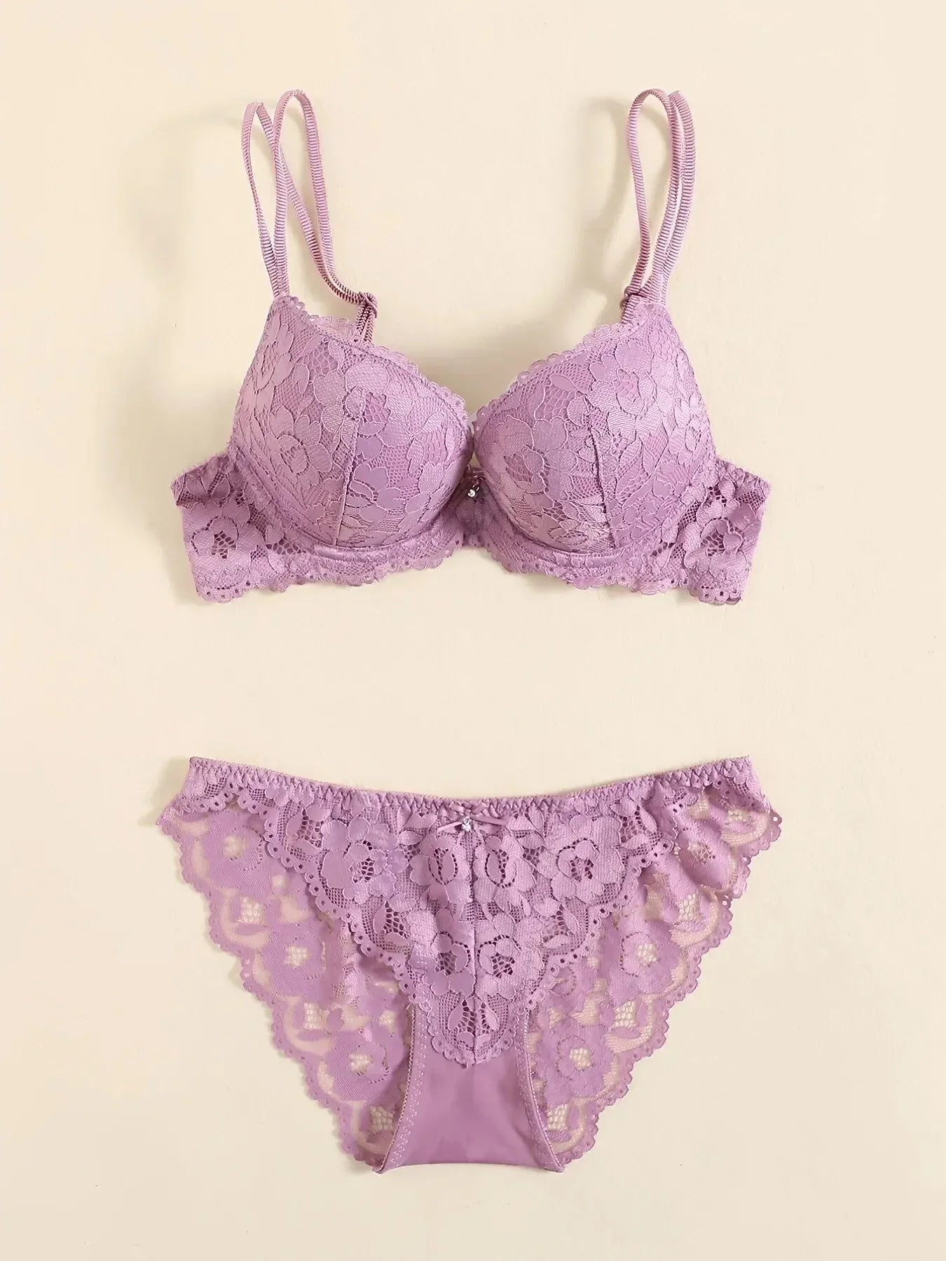 1 Set Elegant Lace Embroidery & Breathable Fabric Lingerie Set: Push-Up Bra, Drop Waist Sheer Panty - Ultimate Valentine's Day