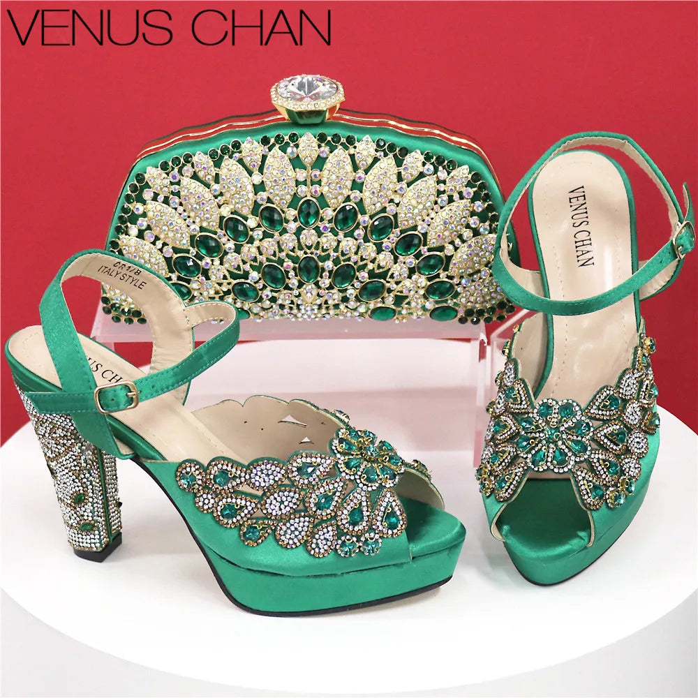 Ladies Leather Shoe and Bag Set Black Color Italian