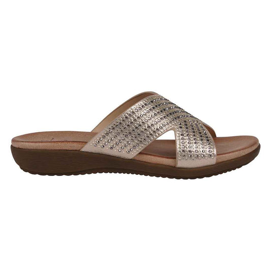 Women's Sharlene Gold Embellished Cross-Strap Flat Sandals