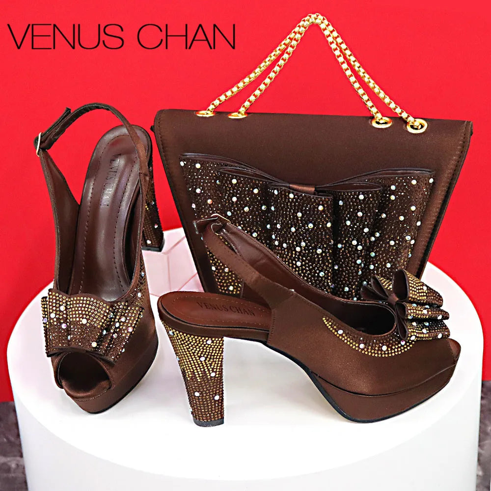 Hot Selling Butterfly Decorated with Crystal Shoes Matching Bag Set