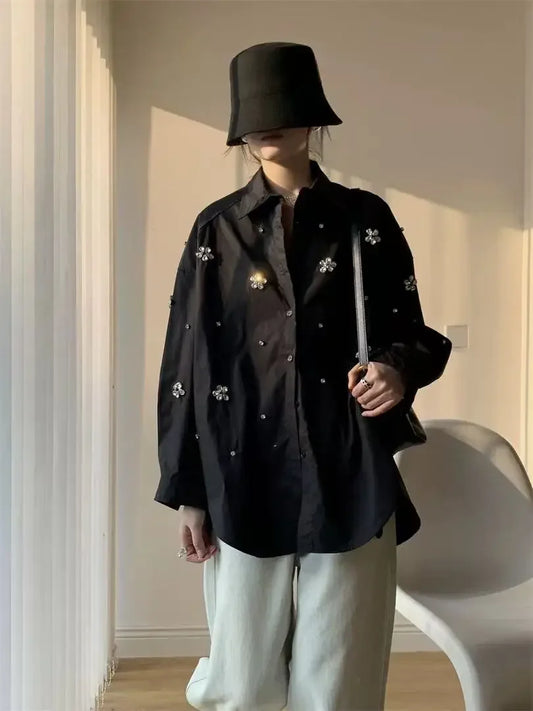 New Spring Loose Casual Cotton Buttons Up Shirts For Women Long Sleeve Top Korean Popular Oversized Blouse Clothes