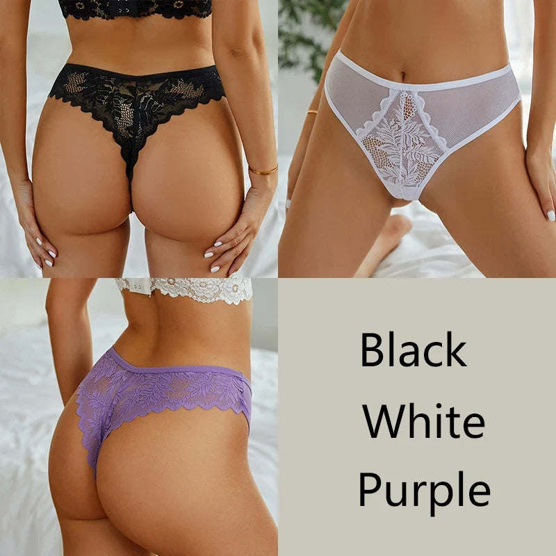 3Pcs/set Lace Thongs Women Sexy Low-Rise G-string Panties S-XL Floral T-Back Underpants Ladies Lace Bikini Underwear Lingerie