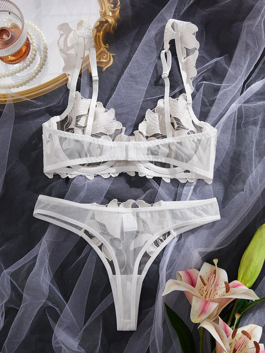 Fairy Lingerie Floral Valentine Charming Brief Panty Underwear Sexy Nighty Fancy Underwear Brief Set for Lady See Through Bra