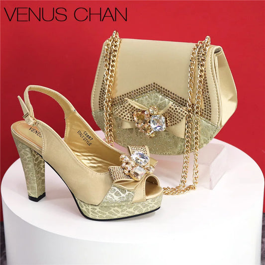 Newest Pumps Women High Heels Shoes and Bags Set