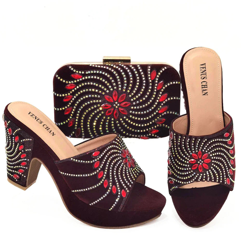 New Arrival African Wedding Shoes and Bag Set HJK1-22