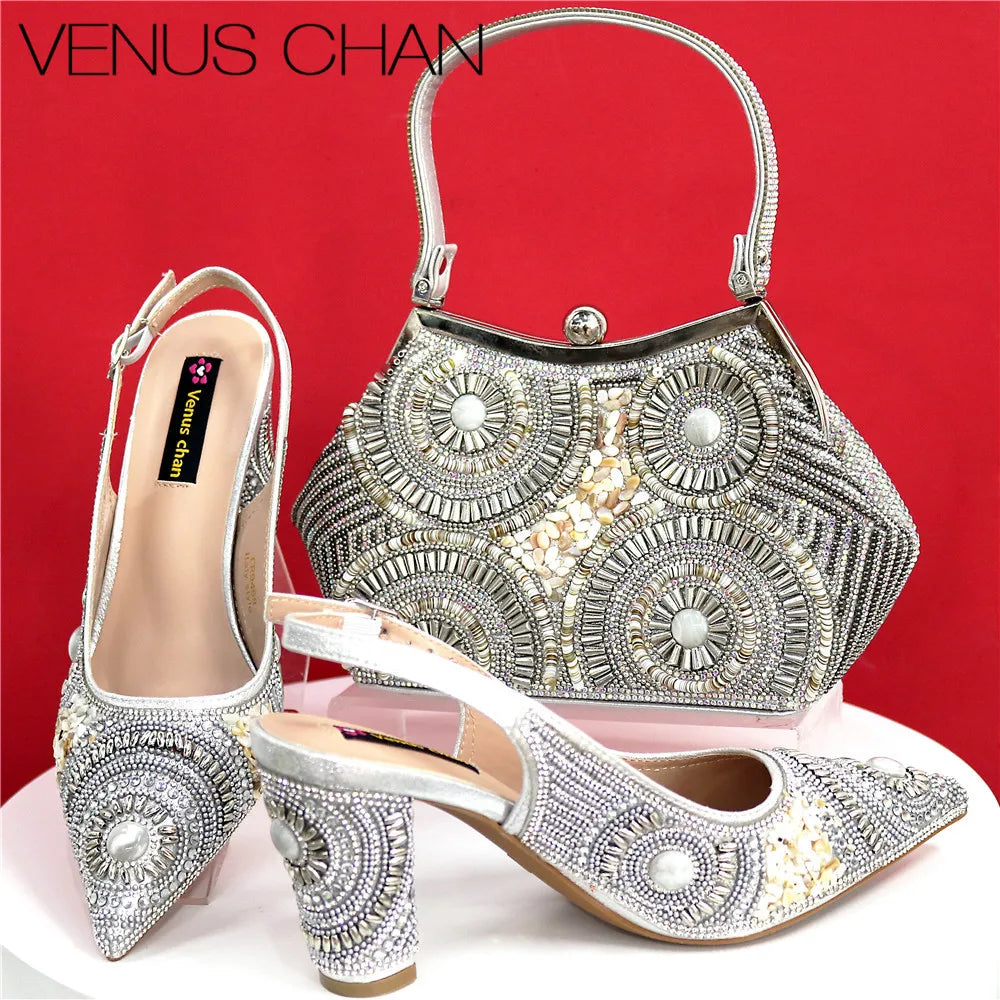 Popularity Italian Design Luxury Women's Pointed Shoes And Bag Set
