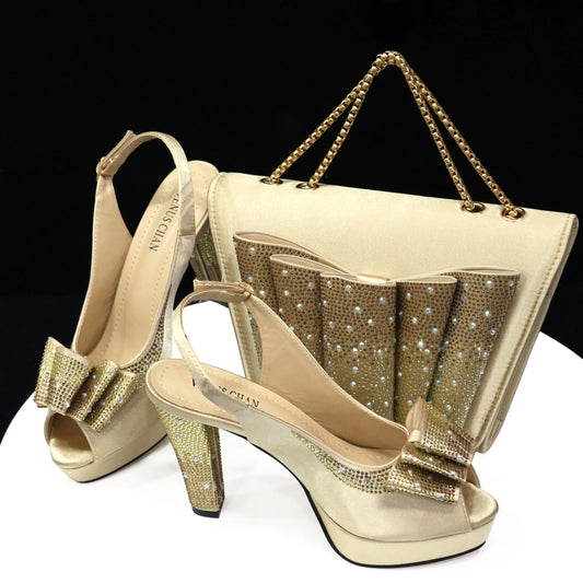 Italian gold Shoes And Bag Sets For Evening Party HTY1-1