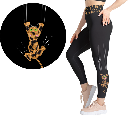 Patchwork Paws Tortoiseshell Scratch Kitty Leggings- Full Length or Capri Pockets -Pre Order