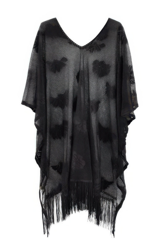 Floral Lace Poncho With Tassel