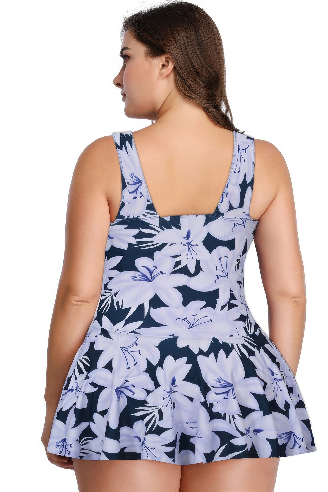 Plus Size Solid Ruffle V Neck Fit Swimsuits