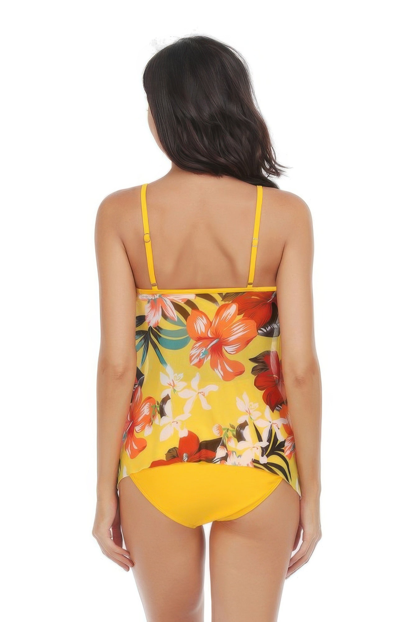 Sleeveless Strappy Floral Print Split Swimsuit Set