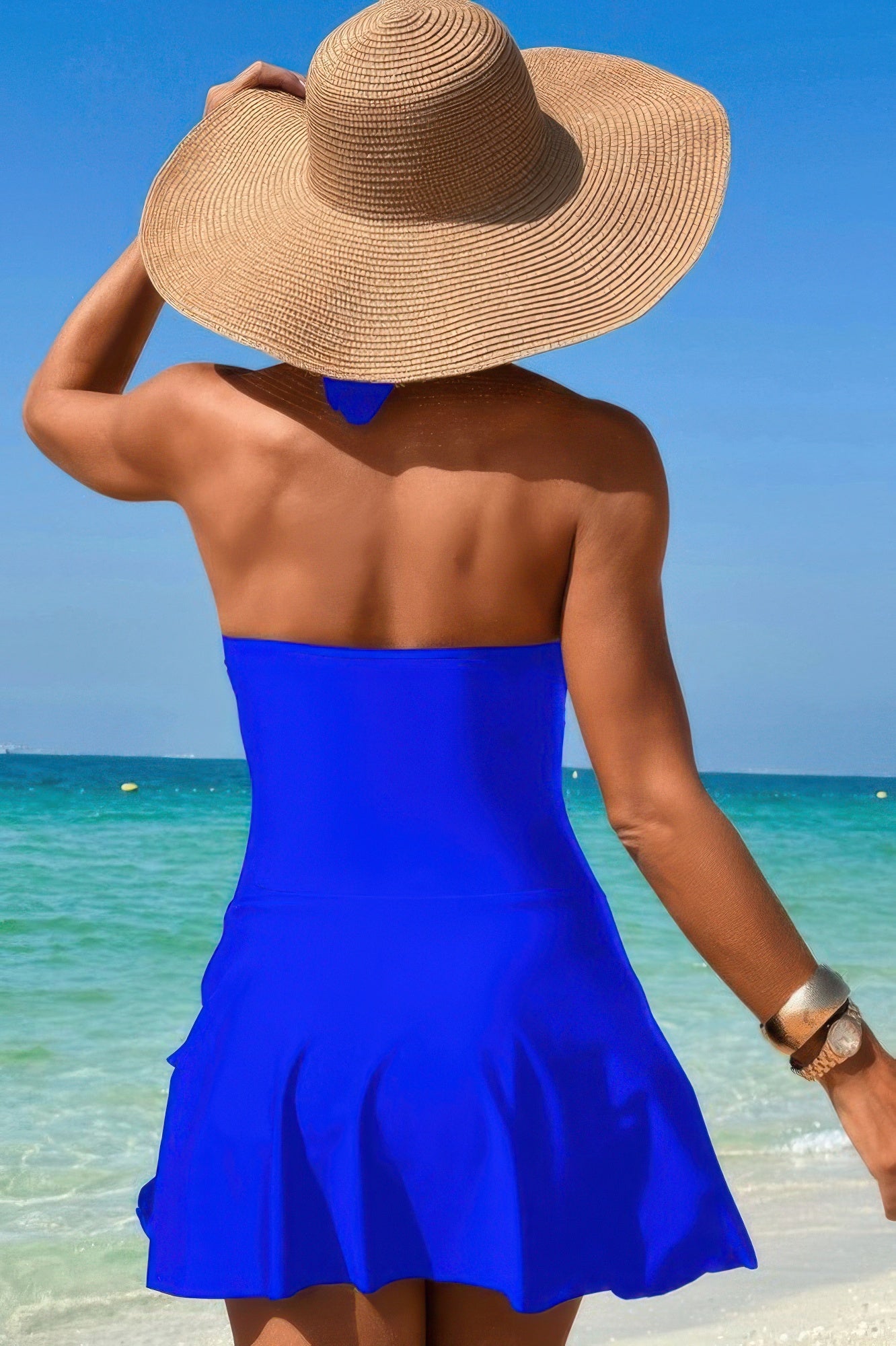 Halter Neck Twisted Tie Knot Front Dress Swimsuit