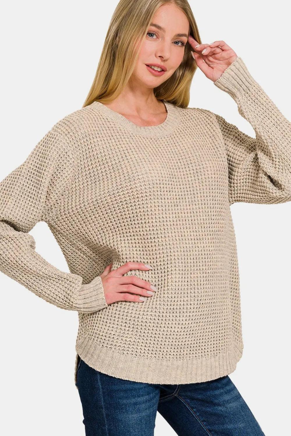 Zenana High Low Waffle Sweater for Ultimate Comfort and Style