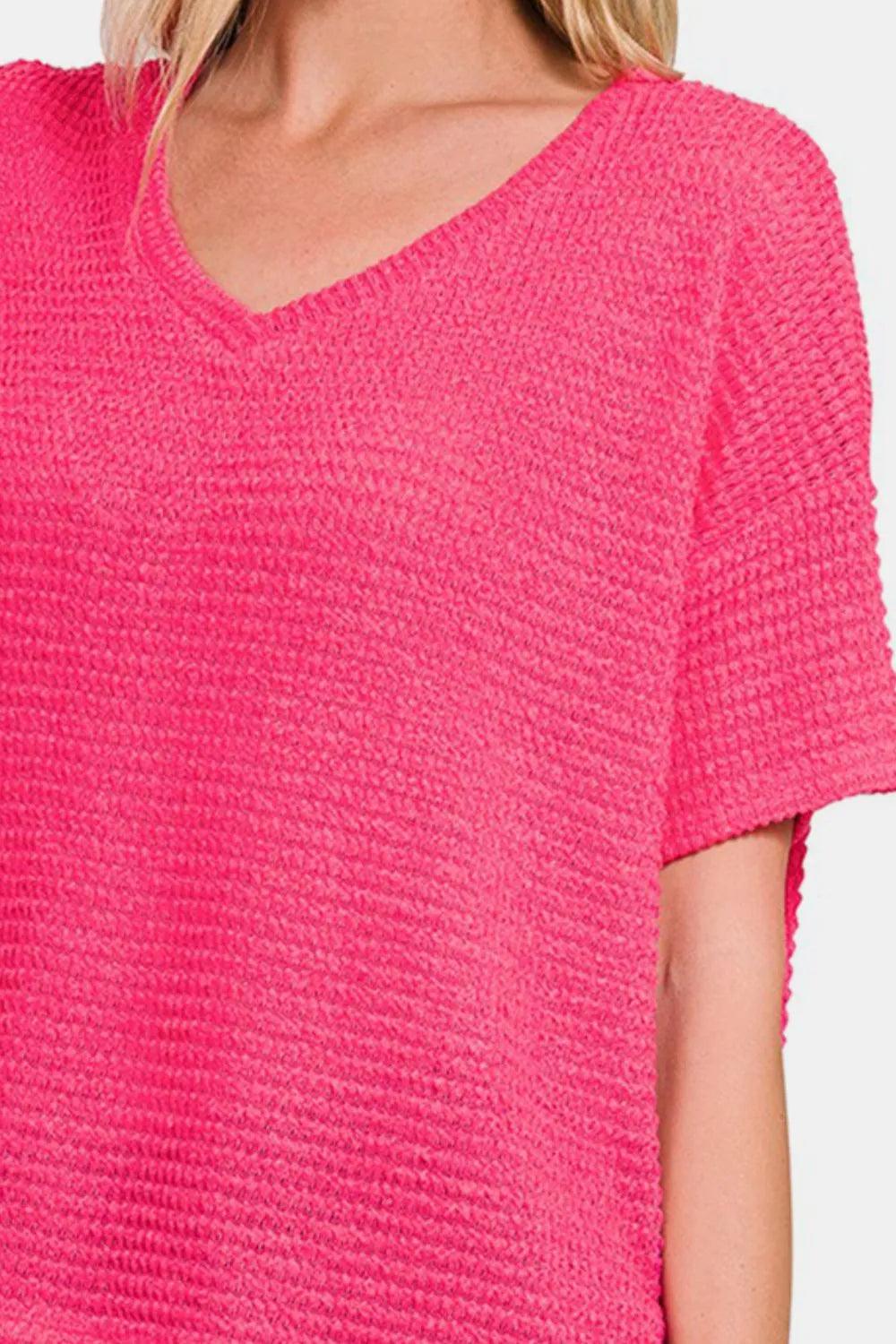 Zenana High Low Long Sleeve Waffle Sweater