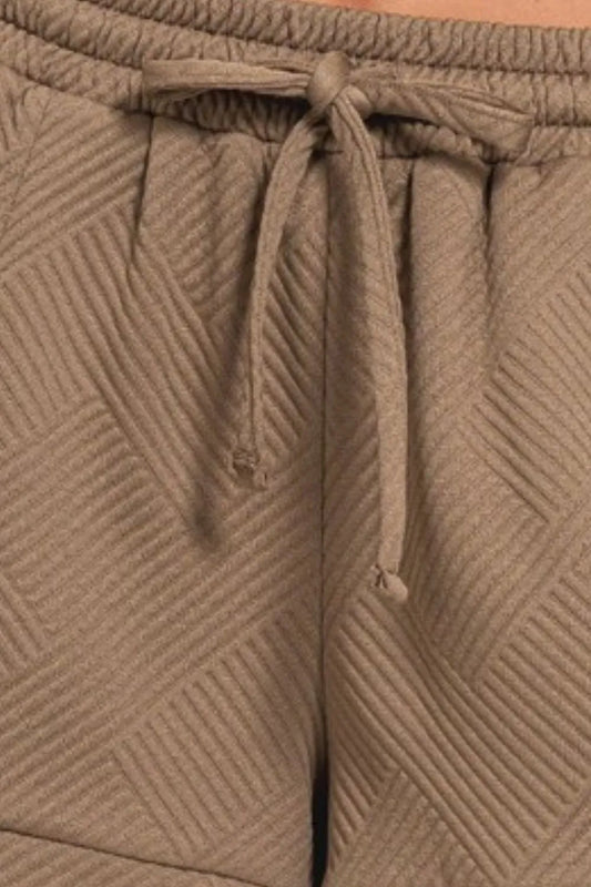Zenana Textured Knit Jacquard Drawstring Shorts