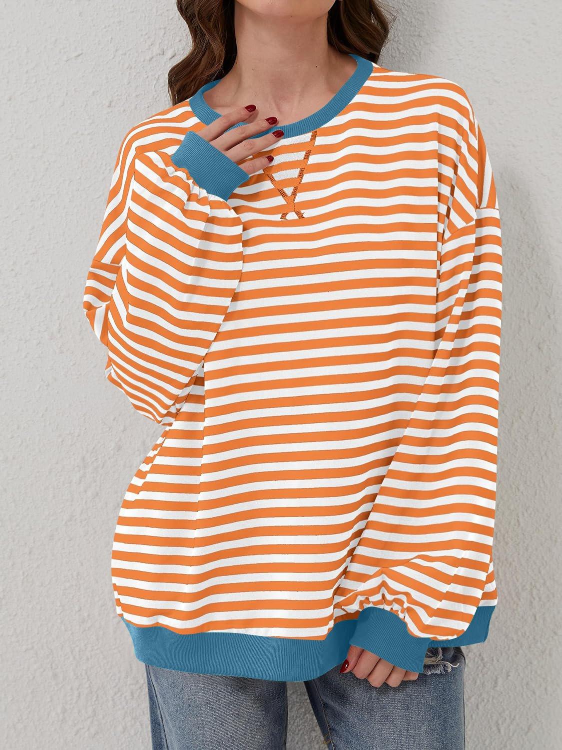 Lovelet Contrast Striped Long Sleeve Sweatshirt Sherbet