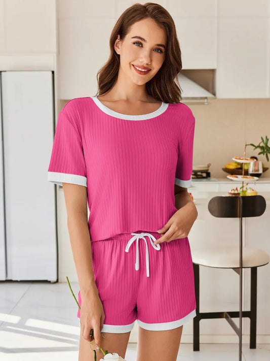 Ribbed Round Neck Top and Shorts Set