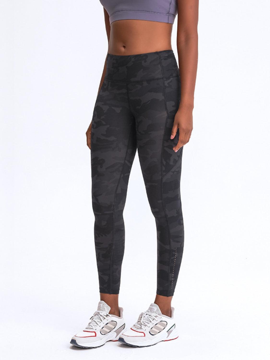Millennia Wide Waistband Leggings with Pockets Green Camouflage