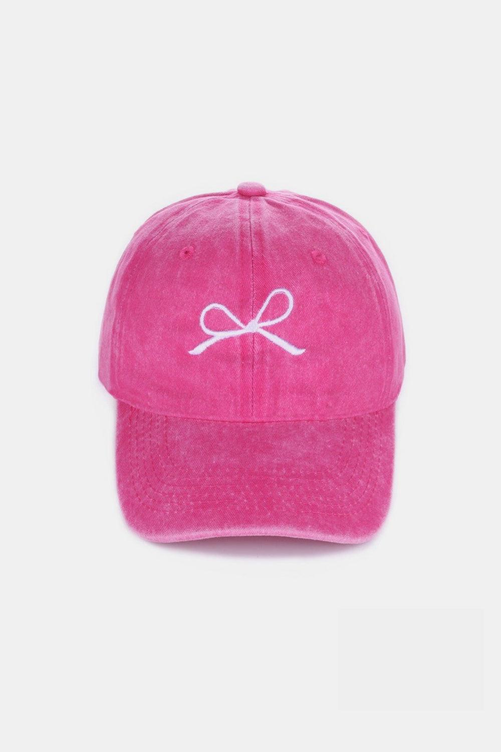 Zenana Bow Embroidered Washed Cotton Caps Hot Pink One Size