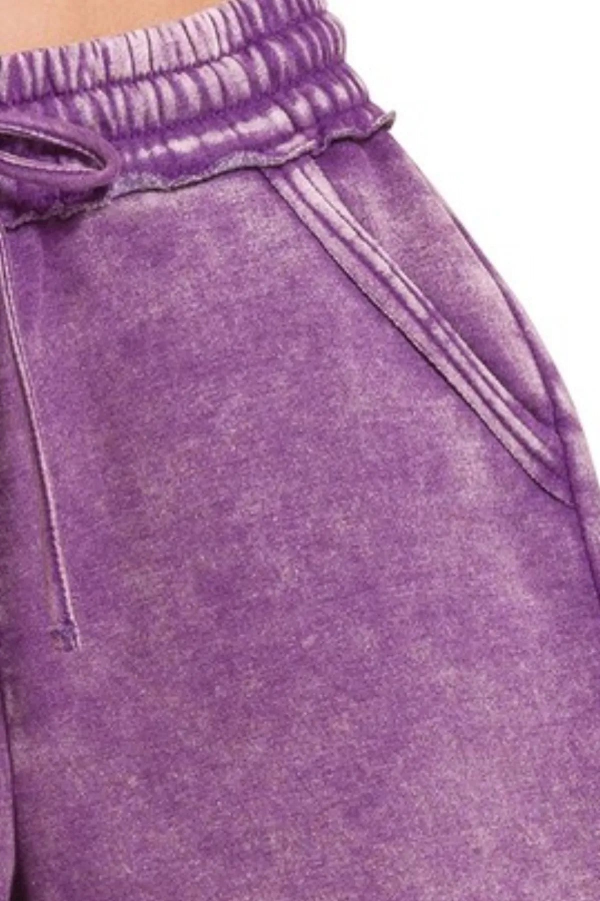 Zenana Acid Wash Fleece Drawstring Shorts With Pockets