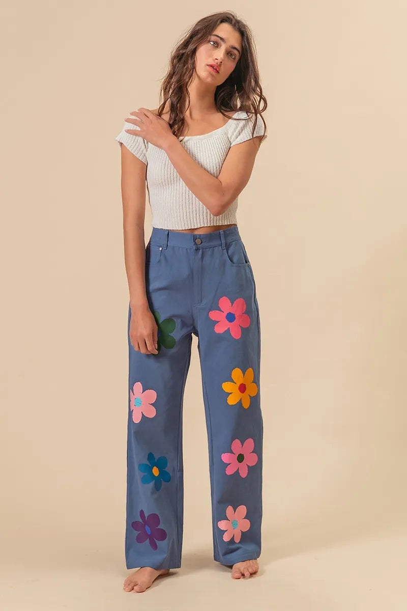 BiBi Flower Print Straight Legs Pants