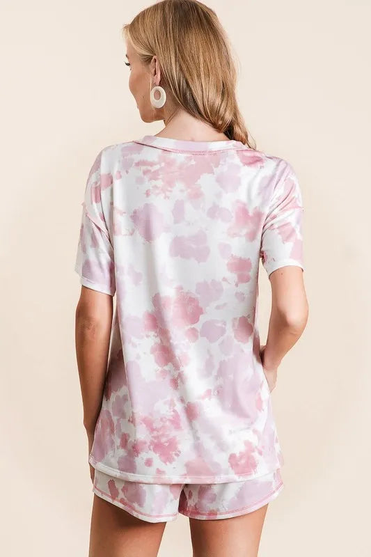 BiBi Tie Dye Print Terry Shorts With Side Pockets