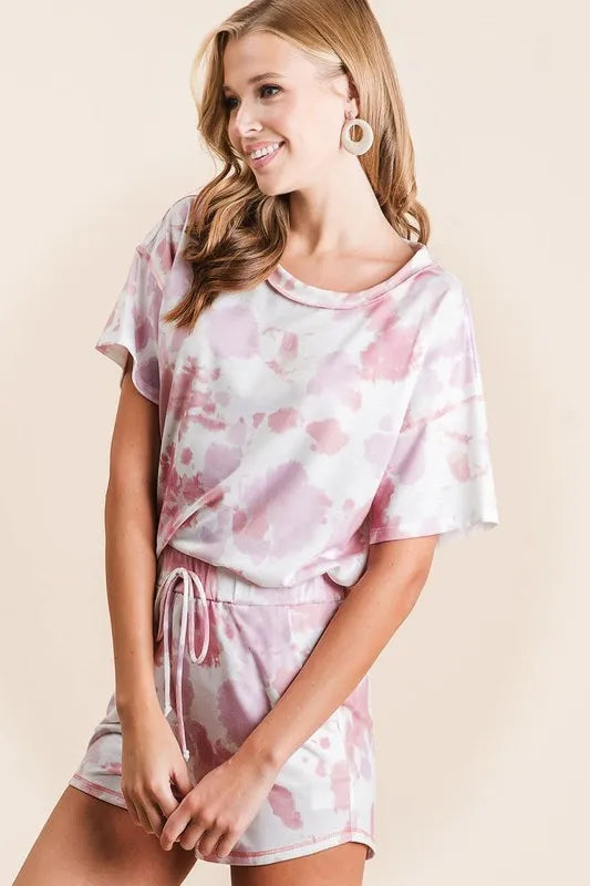 BiBi Tie Dye Print Terry Shorts With Side Pockets