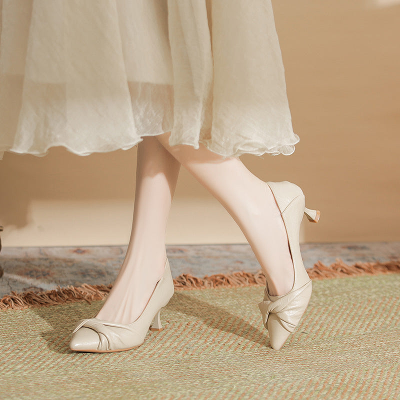 Point Toe Kitten Heels Pumps Beige