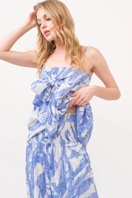 And The Why Smocked Tied Babydoll Abstract Print Top