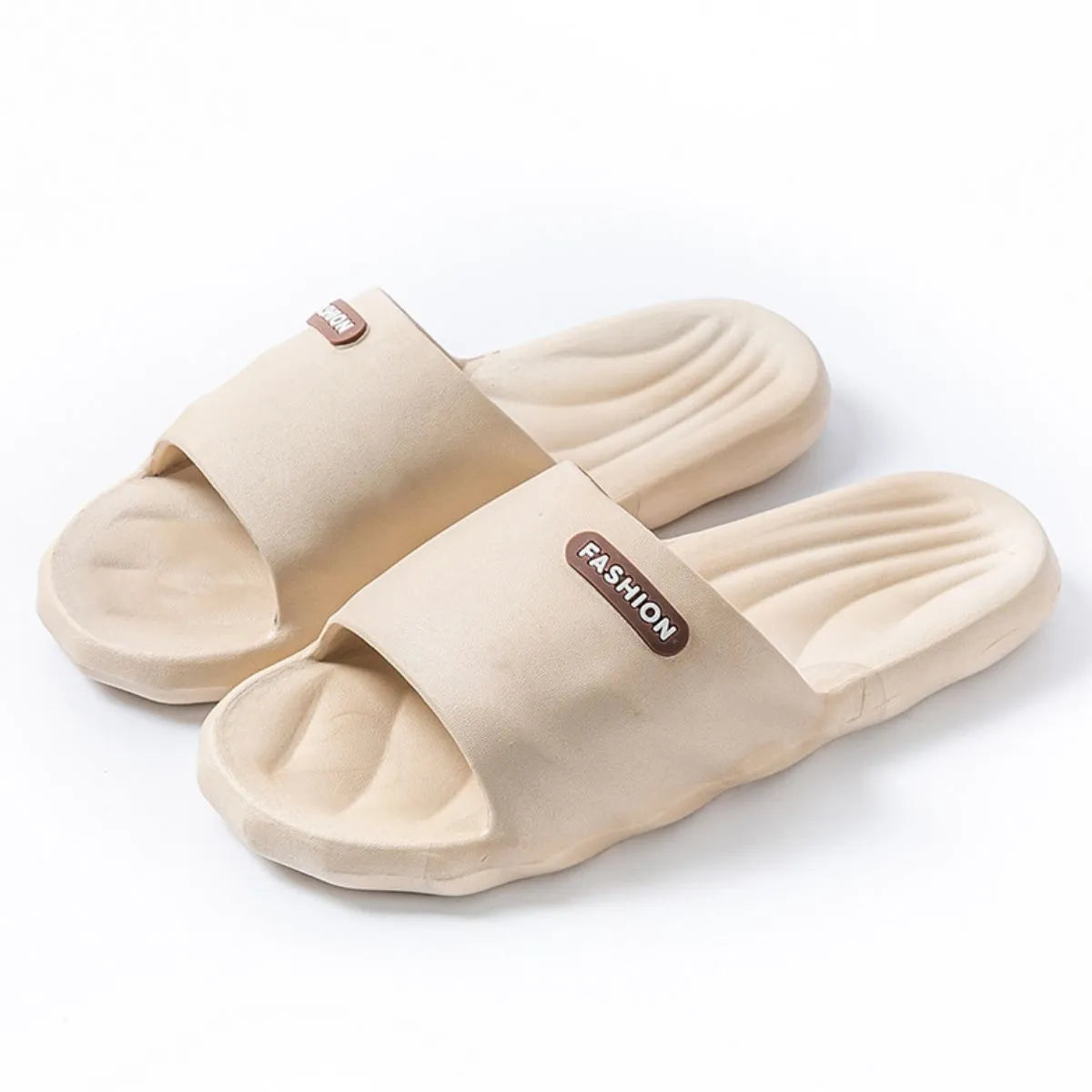 Open Toe Flats Slippers Beige