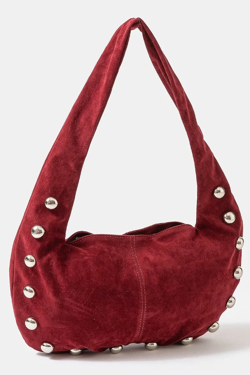 Fame Metallic Sphere Studded Soft Hobo Shoulder Bag