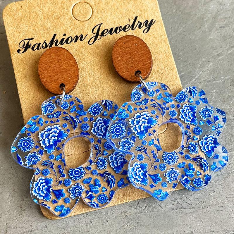 Flower Shape Acrylic Dangle Earrings Style A One Size